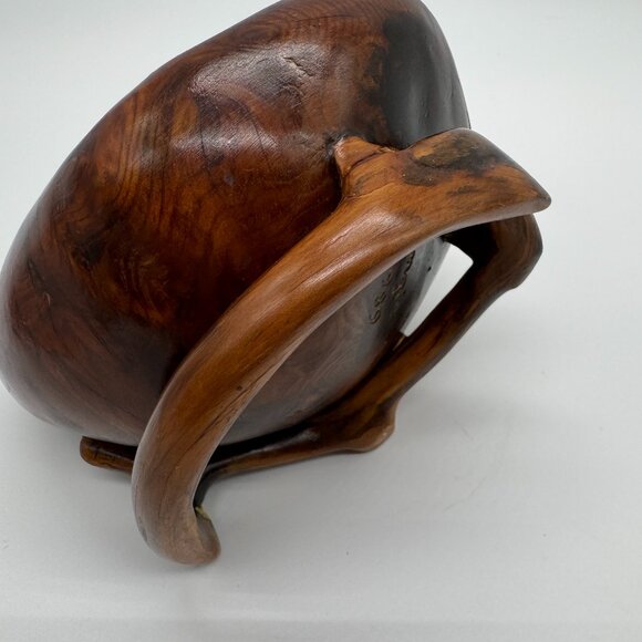 Vintage 1989 Artisan made Wooden Bowl Unusual Decor Brown Signed Eclectic Boho - Picture 5 of 11